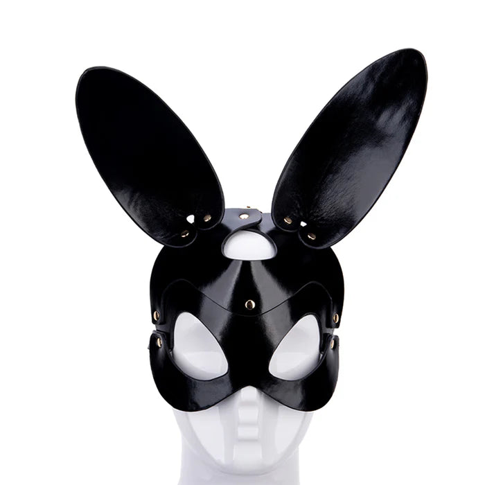 Masque lapin Dominion en similicuir noir avec sangle réglable